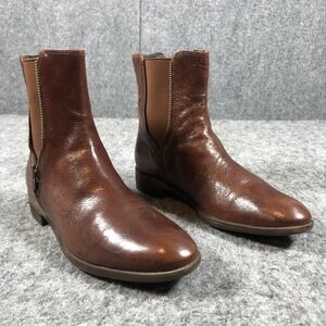 Caressa Fuller Ankle Boots Womens 7M Brown Leather‎ Chelsea Zip Casual